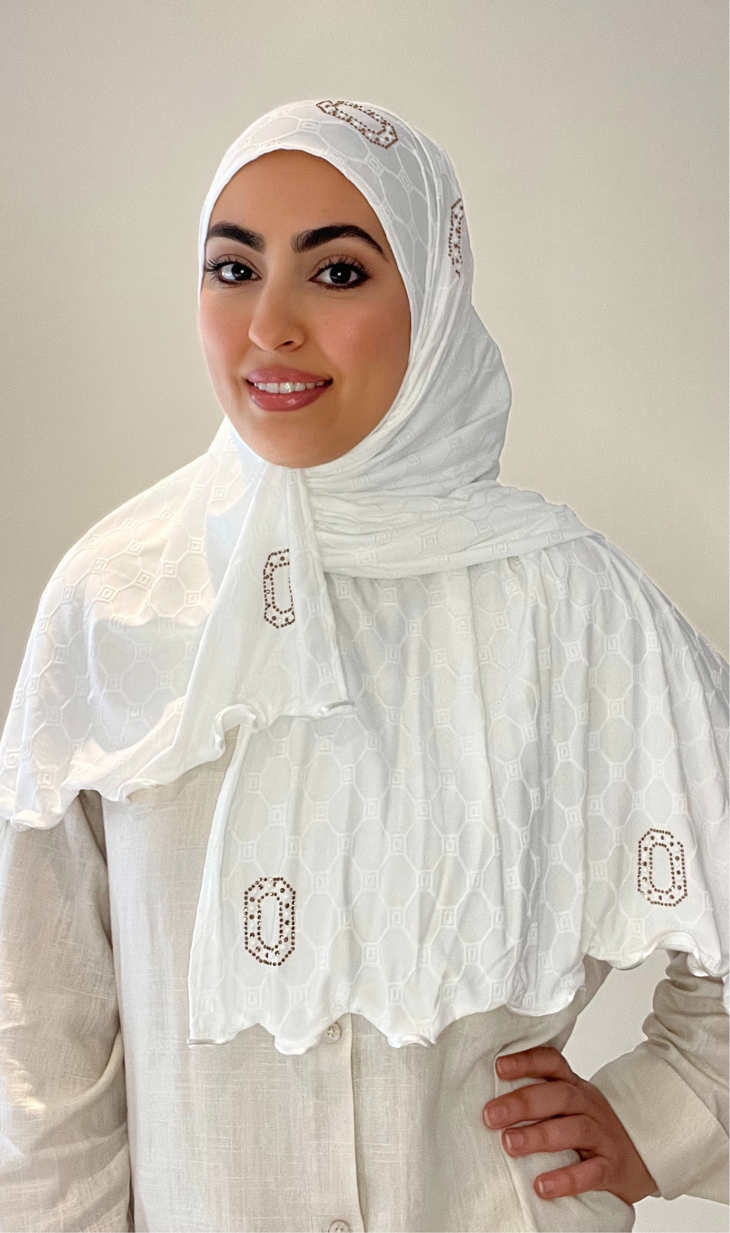 Hijab monogram blanc