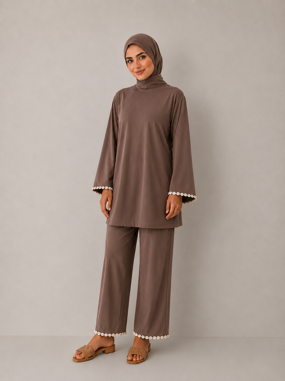 Burkini coquillages marron