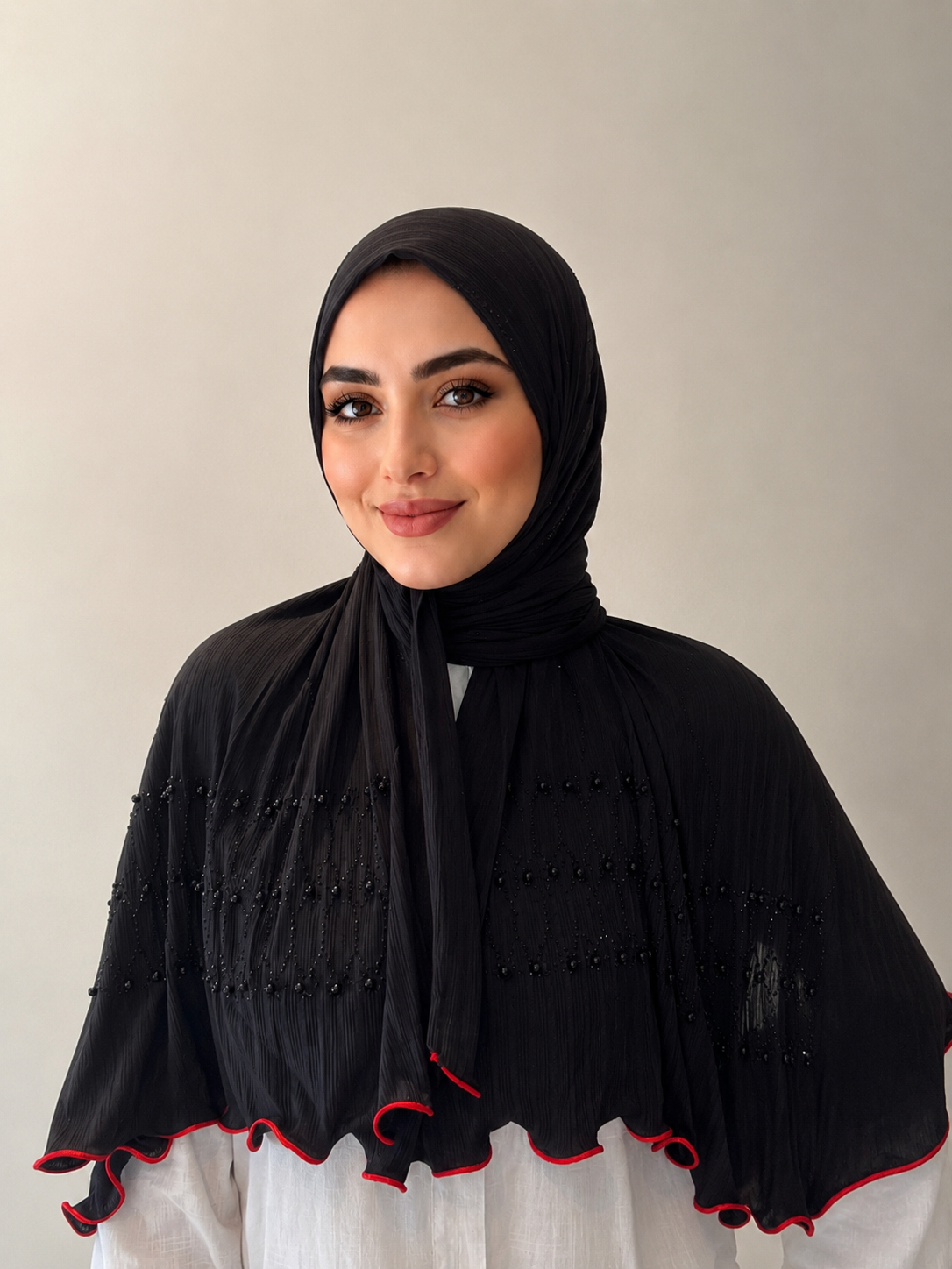 Black pearl hijab with red line