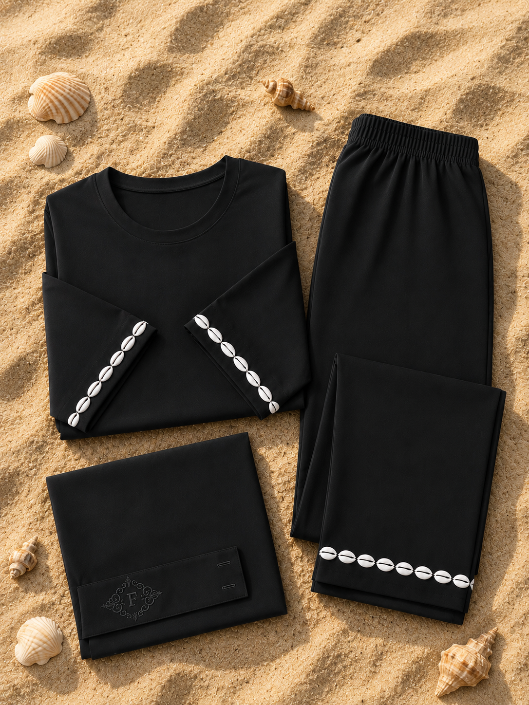 Burkini coquillages noir