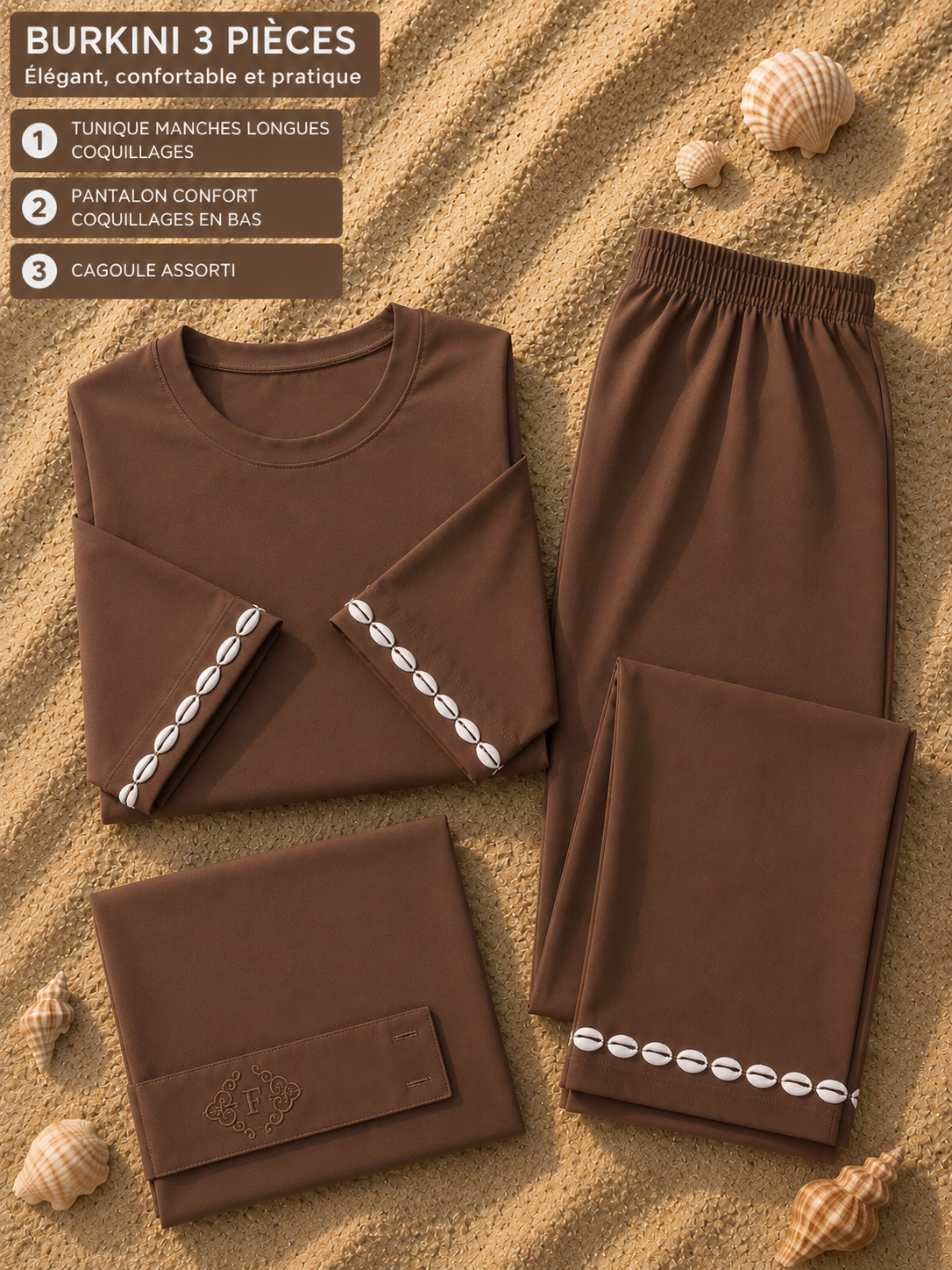 Burkini coquillages mocha