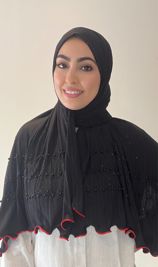 Hijab pearl noir ligne rouge