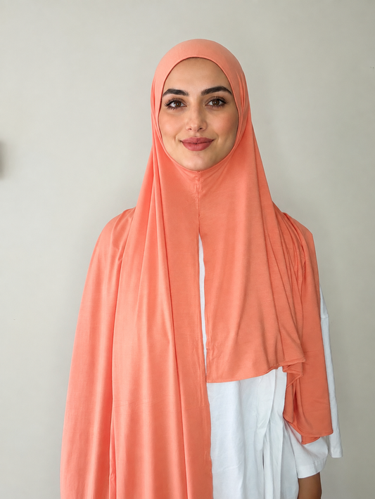 Hijab a enfiler en bambou corail