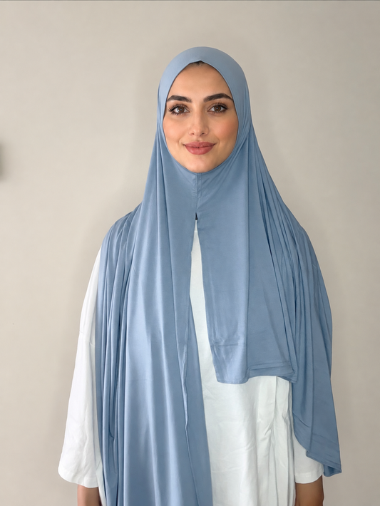 Hijab a enfiler en bambou bleu