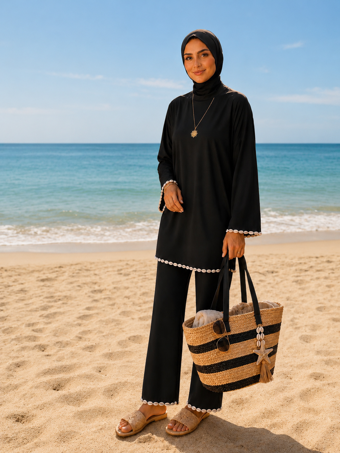 Burkini coquillages noir