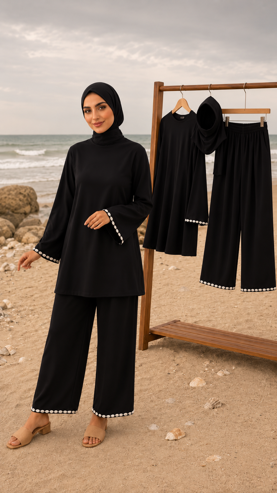 Burkini coquillages noir