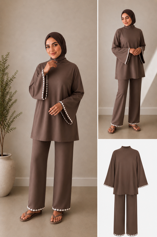 Burkini coquillages marron