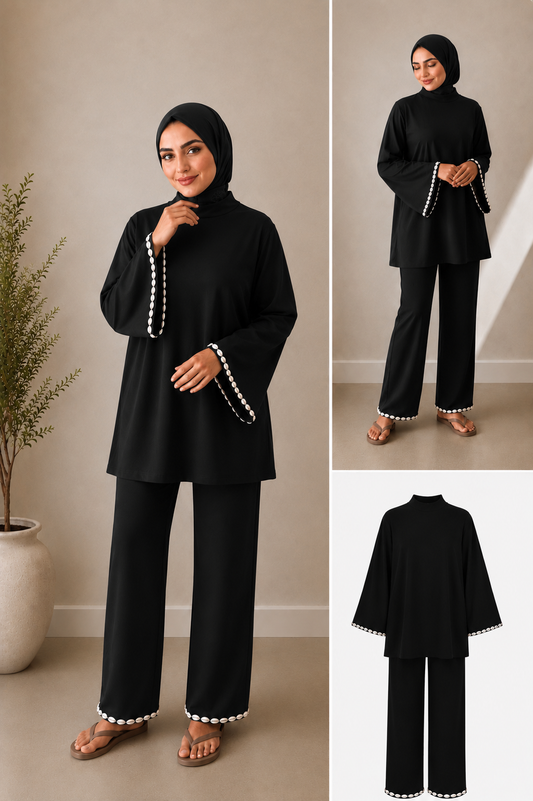 Burkini coquillages noir